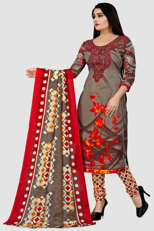 Olive Green Cotton Blend Printed Unstitched Salwar Suit Material