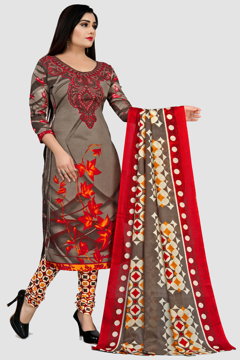 Olive Green Cotton Blend Printed Unstitched Salwar Suit Material