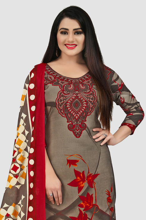 Olive Green Cotton Blend Printed Unstitched Salwar Suit Material