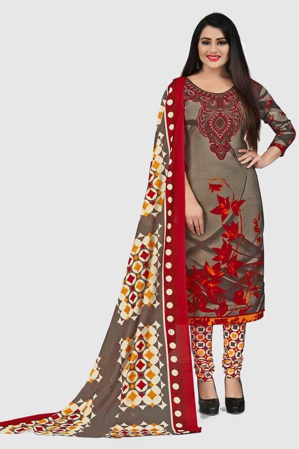 Olive Green Cotton Blend Printed Unstitched Salwar Suit Material