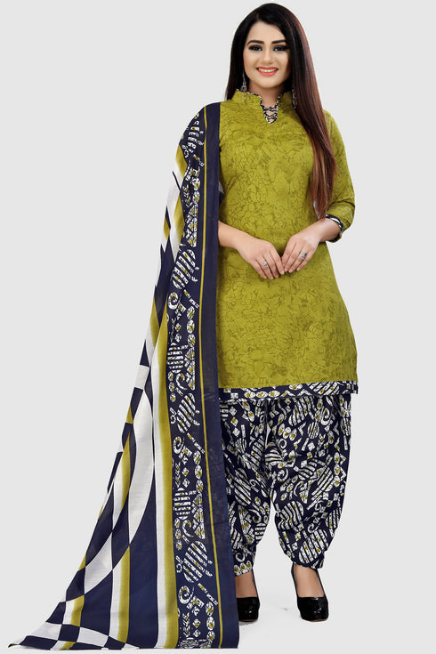 Light Green Cotton Blend Printed Unstitched Salwar Suit Material