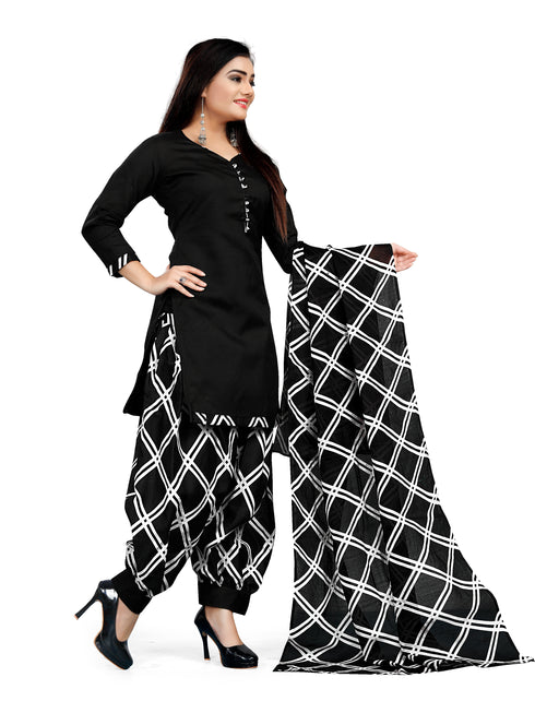 Black Cotton Blend printed Unstitched Salwar Suit Material