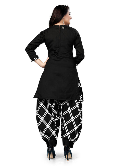 Black Cotton Blend printed Unstitched Salwar Suit Material