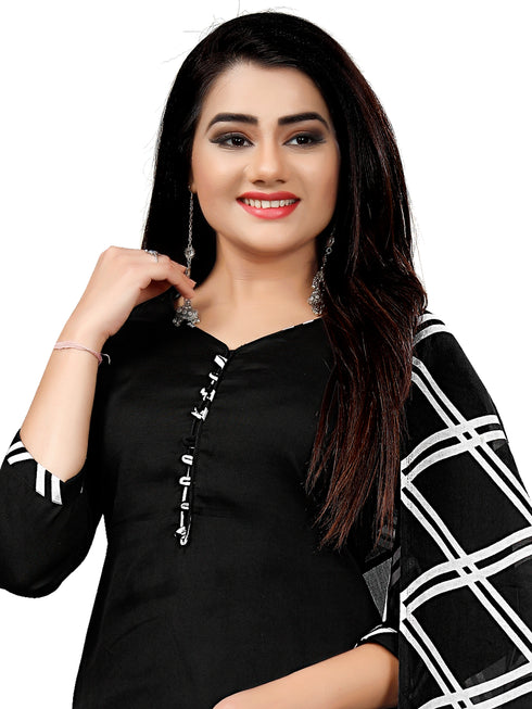 Black Cotton Blend printed Unstitched Salwar Suit Material