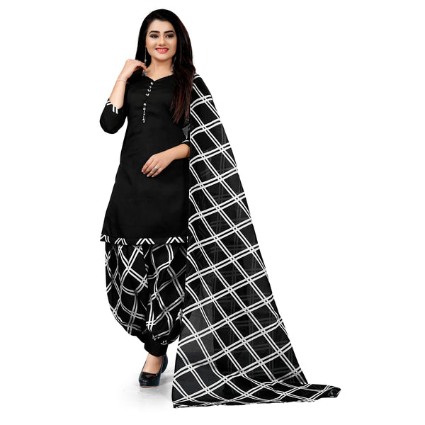 Black Cotton Blend printed Unstitched Salwar Suit Material