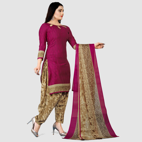 Purple Cotton Blend printed Unstitched Salwar Suit Material