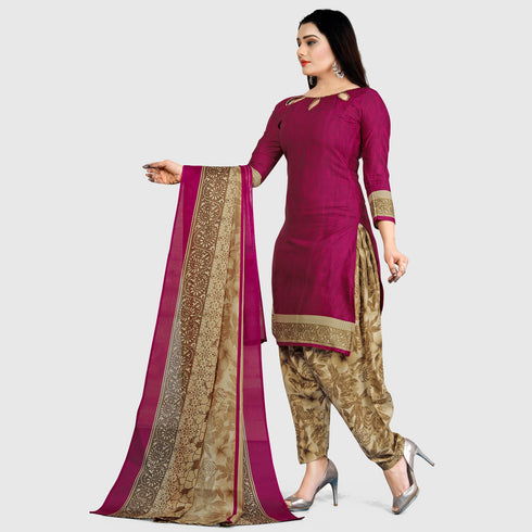 Purple Cotton Blend printed Unstitched Salwar Suit Material