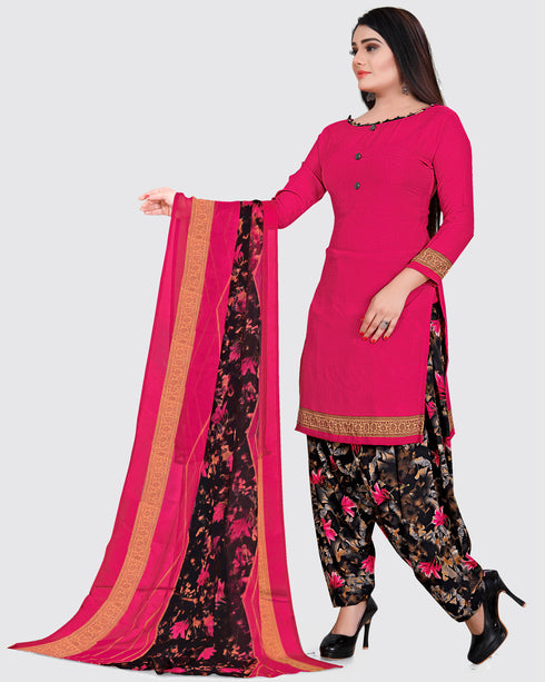 Magenta Cotton Blend Printed Unstitched Salwar Suit Material