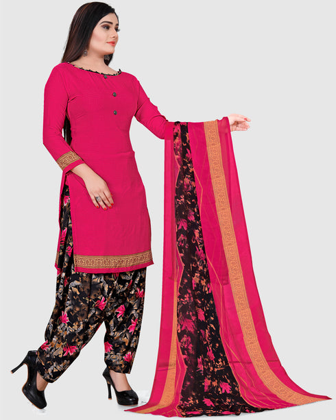 Magenta Cotton Blend Printed Unstitched Salwar Suit Material