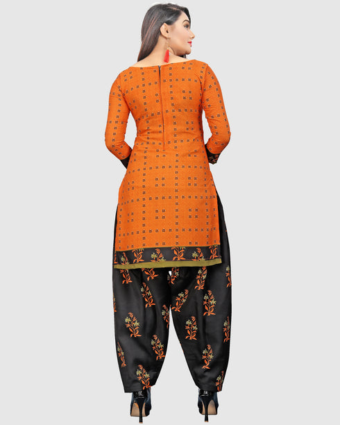 Orange Cotton Blend Printed Unstitched Salwar Suit Material