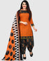 Orange Cotton Blend Printed Unstitched Salwar Suit Material