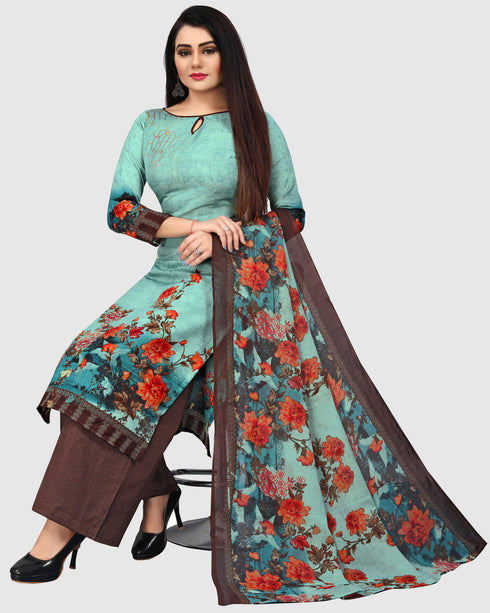 Pista Green Cotton Blend Printed Unstitched Salwar Suit Material