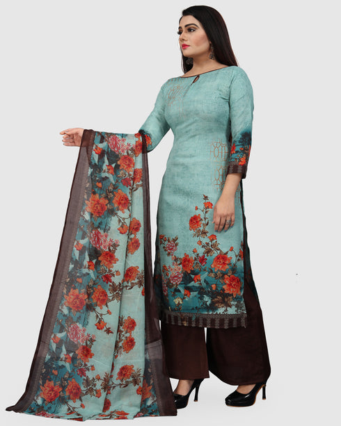 Pista Green Cotton Blend Printed Unstitched Salwar Suit Material