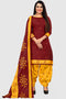 Maroon Cotton Blend Printed Unstitched Salwar Suit Material