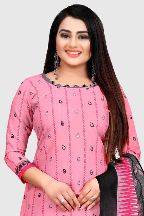 Baby Pink Cotton Blend Printed Unstitched Salwar Suit Material