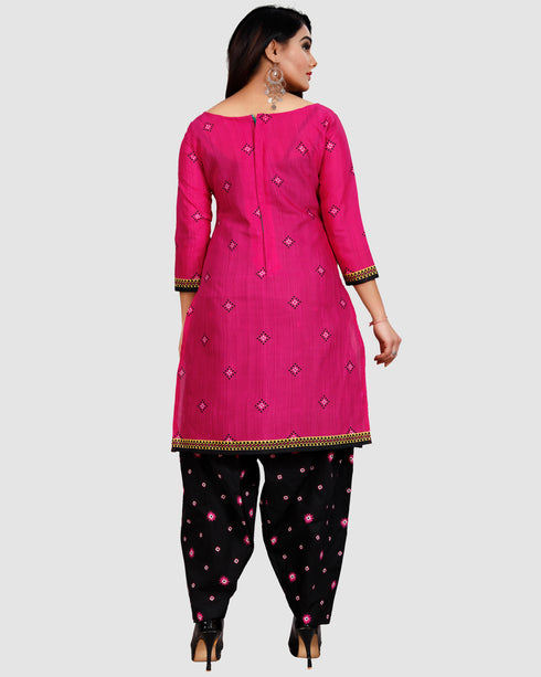 Magenta Cotton Blend Printed Unstitched Salwar Suit Material