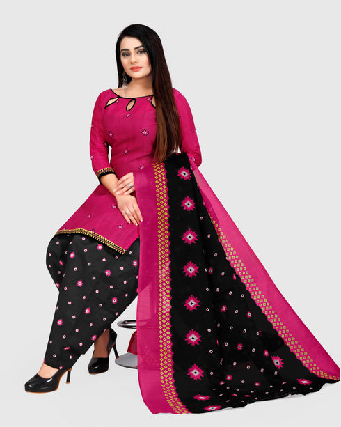 Magenta Cotton Blend Printed Unstitched Salwar Suit Material