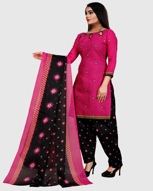 Magenta Cotton Blend Printed Unstitched Salwar Suit Material