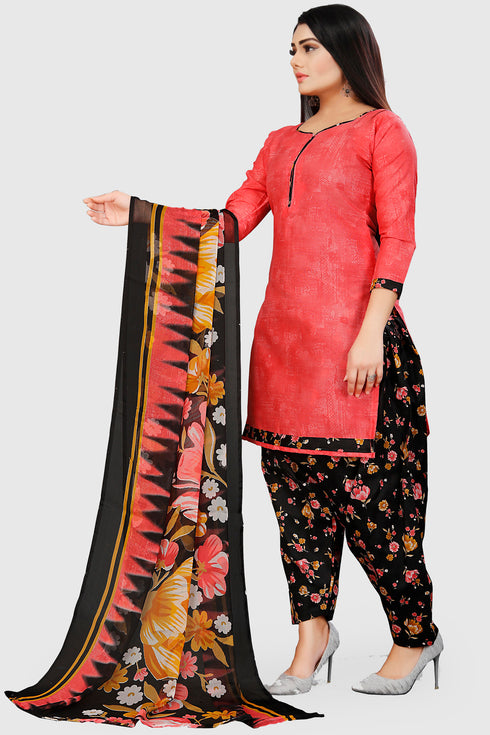 Peach Cotton Blend Printed Unstitched Salwar Suit Material