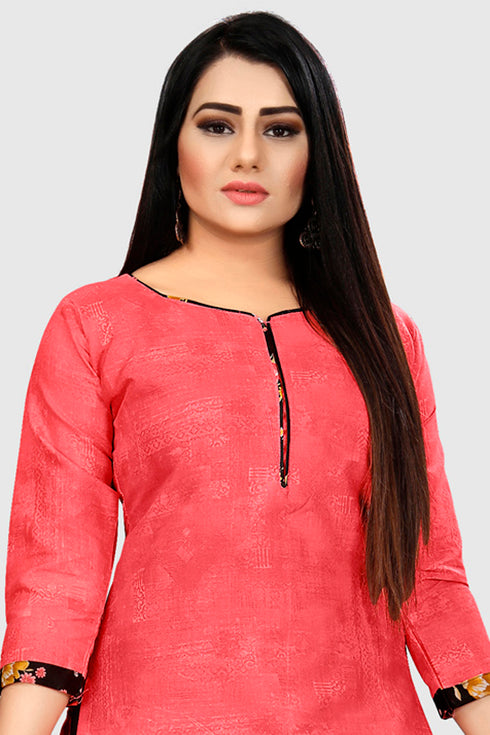 Peach Cotton Blend Printed Unstitched Salwar Suit Material