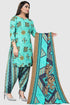 Turquoise Blue Cotton Blend Printed Unstitched Salwar Suit Material