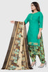 Turquoise Blue Cotton Blend Printed Unstitched Salwar Suit Material