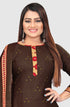 Brown Cotton Blend Printed Unstitched Salwar Suit Material