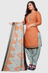 Orange Cotton Blend Printed Unstitched Salwar Suit Material