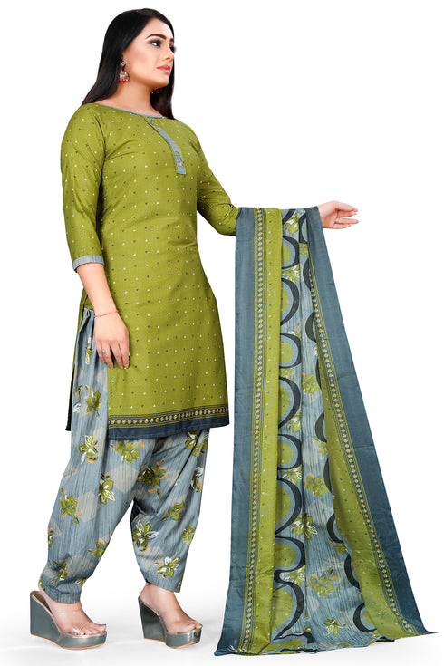 Green Cotton Blend Printed Unstitched Salwar Suit Material
