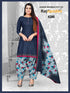 Navy Blue Cotton Blend Printed Unstitched Salwar Suit Material
