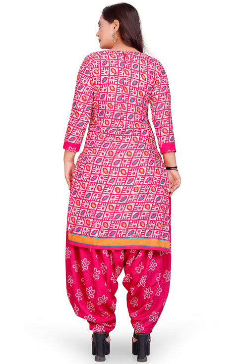 Pink Cotton Blend Printed Unstitched Salwar Suit Material
