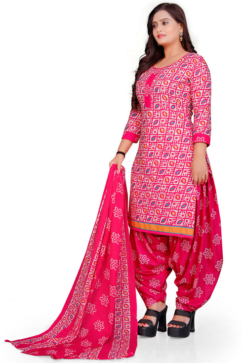 Pink Cotton Blend Printed Unstitched Salwar Suit Material