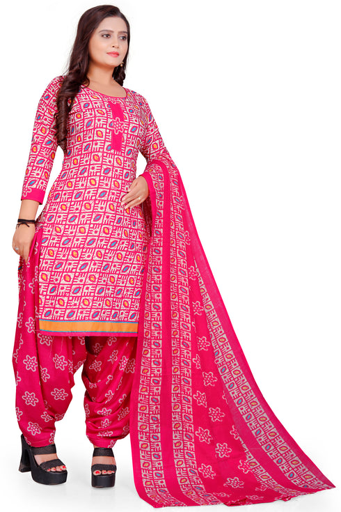 Pink Cotton Blend Printed Unstitched Salwar Suit Material