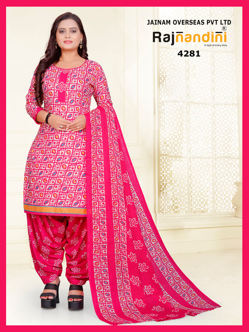 Pink Cotton Blend Printed Unstitched Salwar Suit Material
