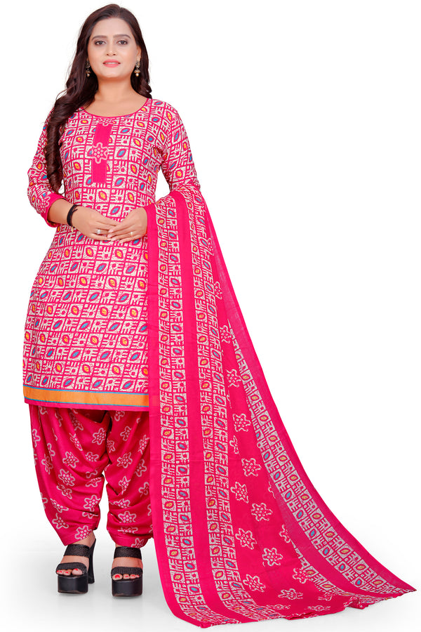 Pink Cotton Blend Printed Unstitched Salwar Suit Material