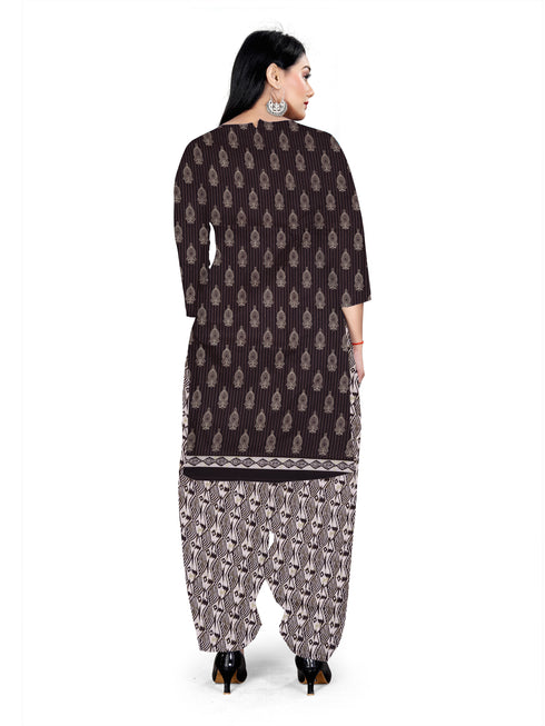 Brown & Beige Cotton Blend Printed Unstitched Salwar Suit Material