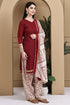 Maroon Cotton Blend Printed Readymade Patiala Salwar Suit