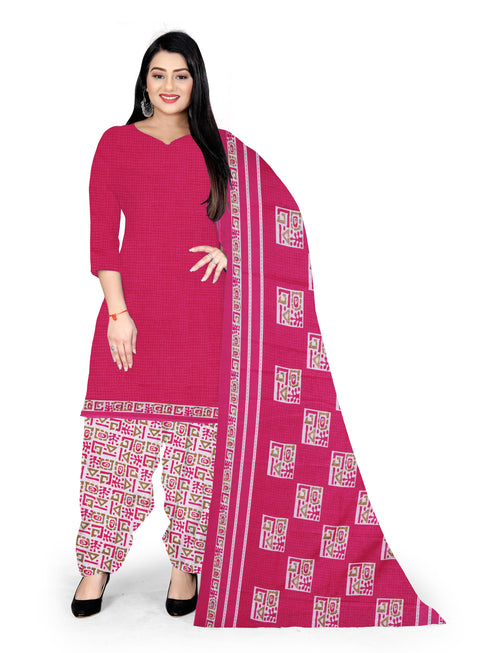 Pink Cotton Blend Printed Unstitched Salwar Suit Material