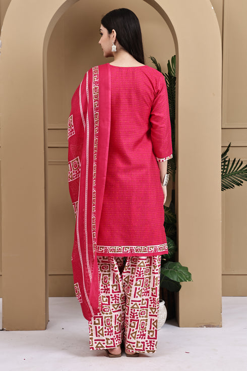 Pink Cotton Blend Printed Readymade Patiala Salwar Suit