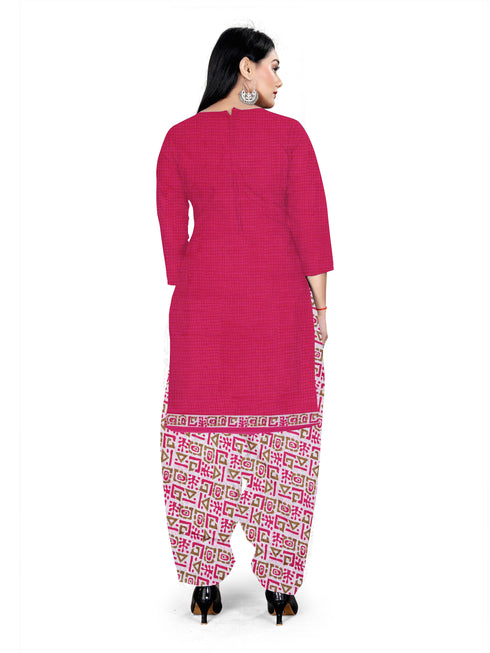 Pink Cotton Blend Printed Unstitched Salwar Suit Material