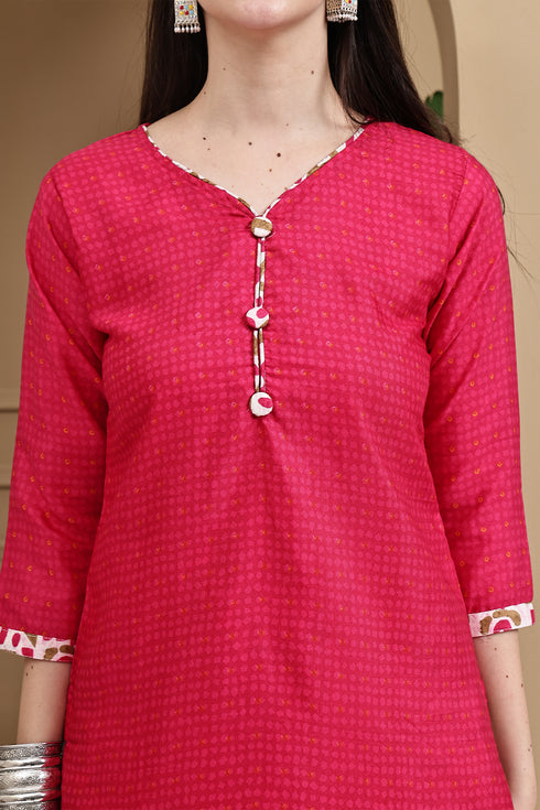 Pink Cotton Blend Printed Readymade Patiala Salwar Suit