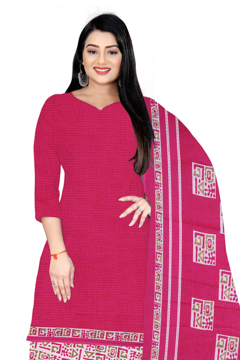 Pink Cotton Blend Printed Unstitched Salwar Suit Material