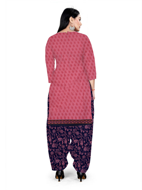 Gajari Pink Cotton Blend Printed Unstitched Salwar Suit Material
