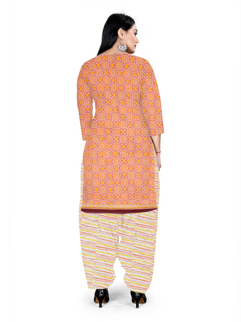 Light OrangeCotton Blend Printed Unstitched Salwar Suit Material
