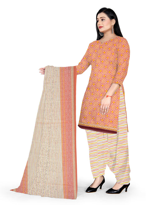Light OrangeCotton Blend Printed Unstitched Salwar Suit Material