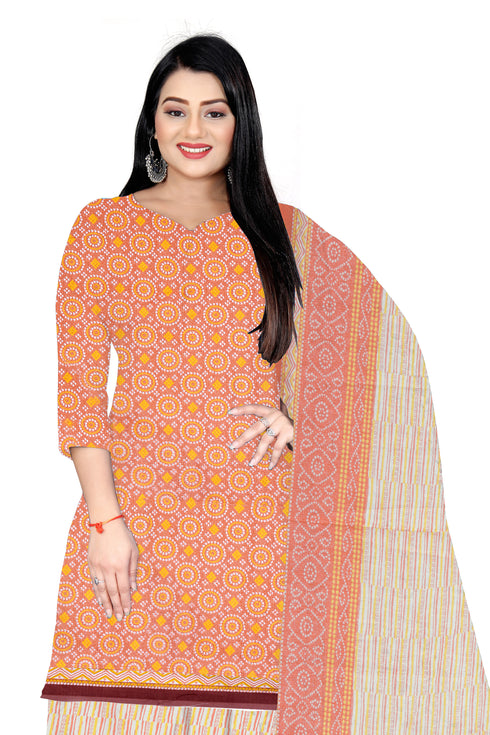 Light OrangeCotton Blend Printed Unstitched Salwar Suit Material