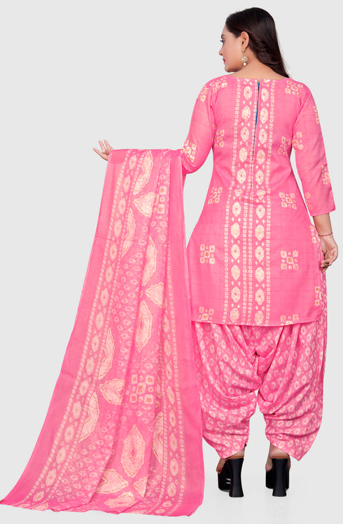 Pink Cotton Blend Printed Unstitched Salwar Suit Material