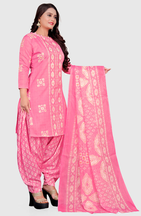 Pink Cotton Blend Printed Unstitched Salwar Suit Material