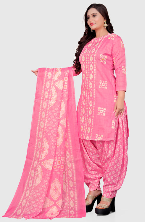 Pink Cotton Blend Printed Unstitched Salwar Suit Material