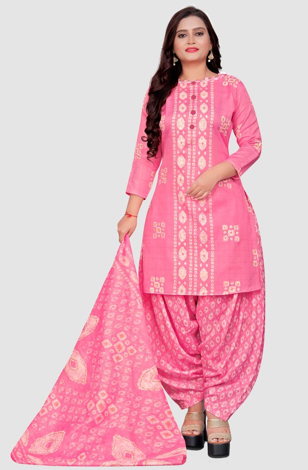 Pink Cotton Blend Printed Unstitched Salwar Suit Material
